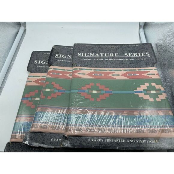 Lot of 3 Vintage Signature Wallpaper Border Rolls 5 yds. Southwest Aztec Design - Picture 1 of 2